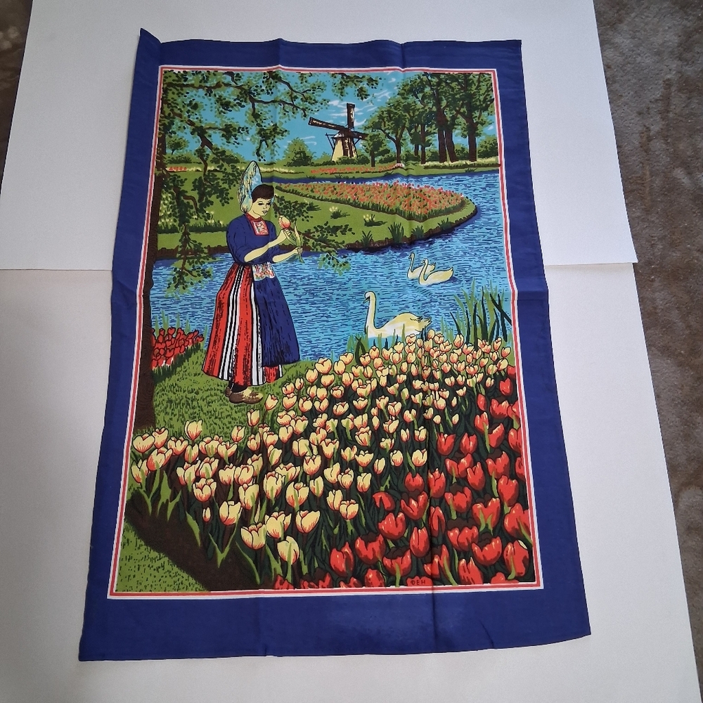 Painted Fabric Dutch Girl Water Scene